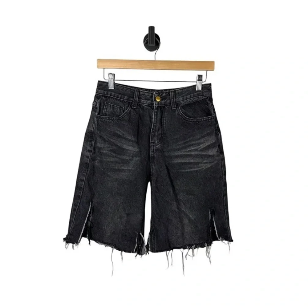 Aelfric Eden Unisex Denim Distressed Baggy Jorts in Black Size 28